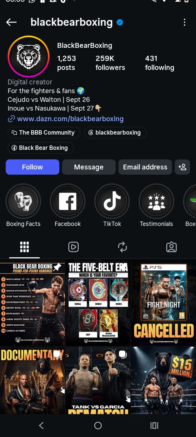 @blackbearboxing Instagram profile